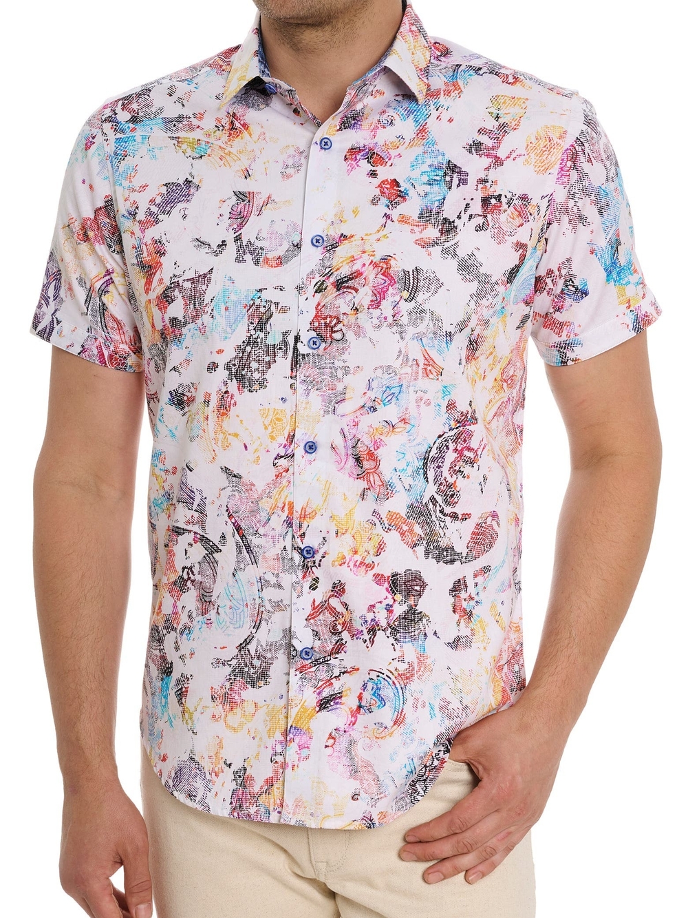 Robert Graham Abstract Paisley Print Cotton Short Sleeve Button-Up Shirt 2XL